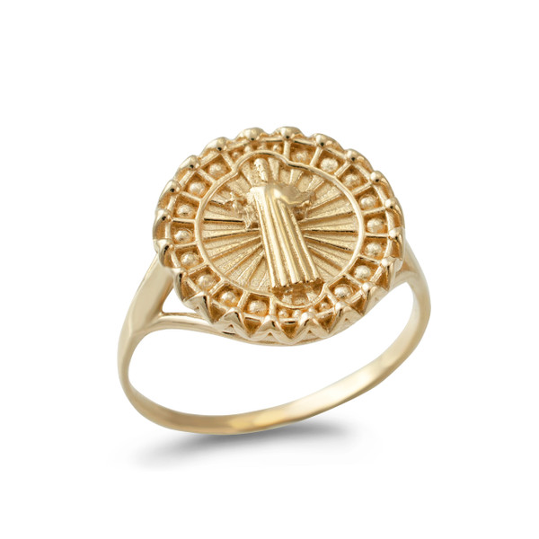 Yellow Gold St. Benedict Rosary Medal Ring for women