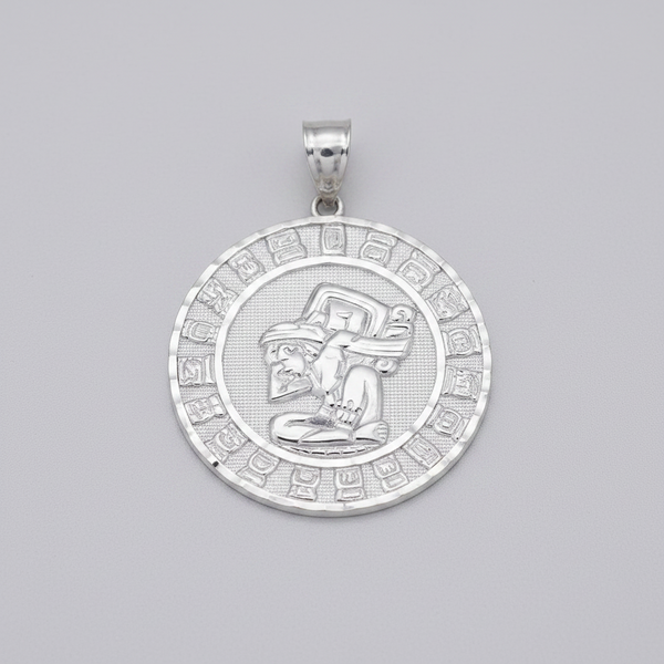 Sterling Silver Diamond Cut Ancient Aztec Mayan Sun Deity Pendant (S/M/L)