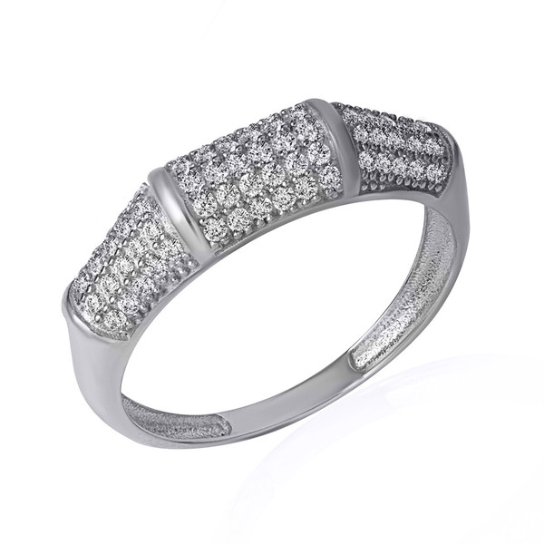 Sterling Silver Pave Set CZ Striped Band Ring