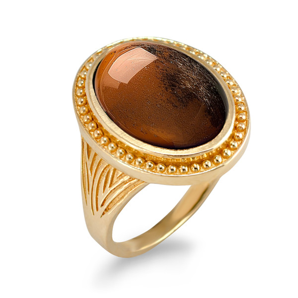 Yellow Gold Tiger Eye Oval Gemstone Ring