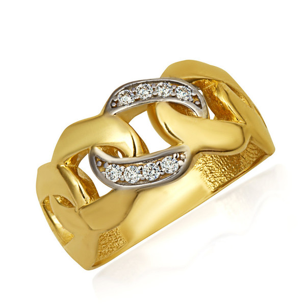 14K Yellow Gold CZ Cuban Chain Link Statement Ring