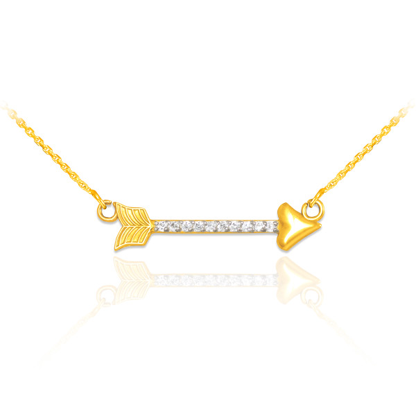 14k Gold CZ Studded Arrow Necklace