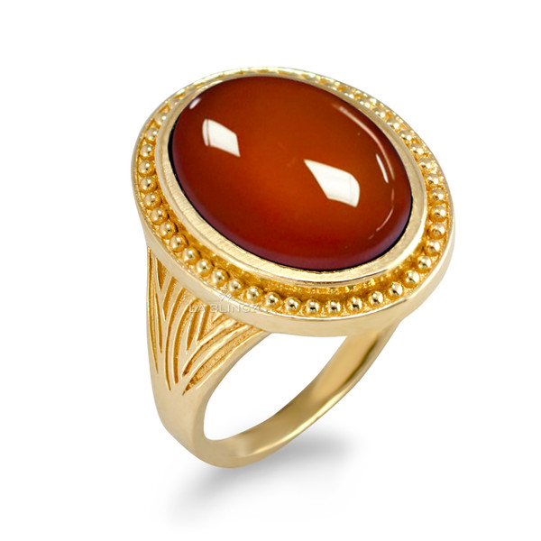 Yellow Gold Red Onyx Cabochon Ring