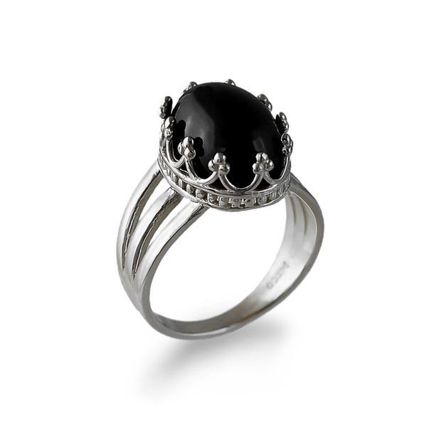 Sterling Silver Oval Crown Onyx Ring