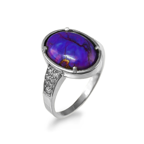 Sterling Silver CZ Band Purple Copper Turquoise Cabochon Gemstone Ring