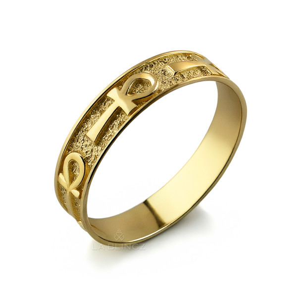 Solid Gold Ankh Ring Elegant Womens Egyptian Band 4.5mm