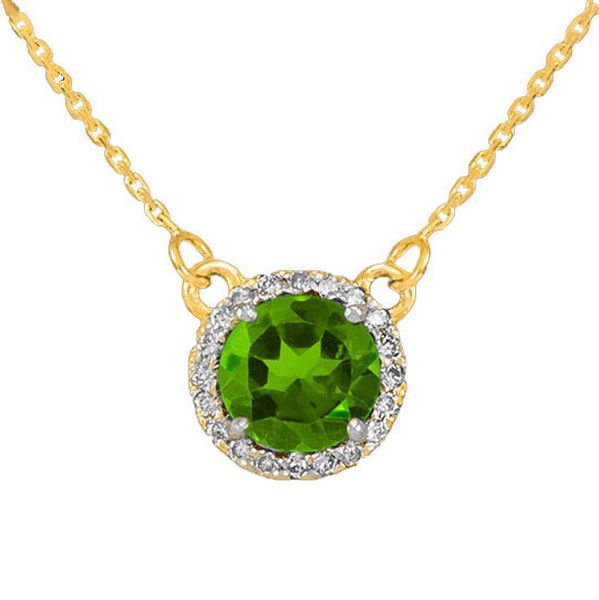 14k Yellow Gold Diamond Accent Peridot August Birthstone Necklace