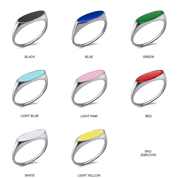 Polished Sterling Silver Enamel Oval Modern Ring for Women – Color Options