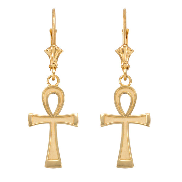 14K Gold Egyptian Ankh Cross Earrings