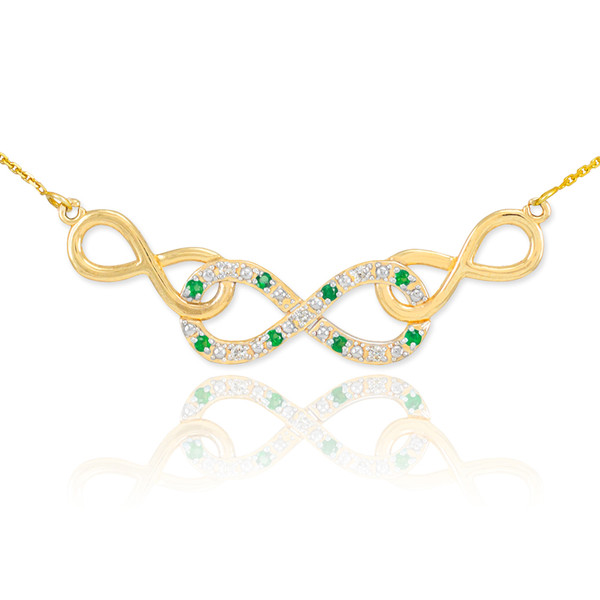 14k Gold Emerald Triple Infinity Necklace with Diamonds