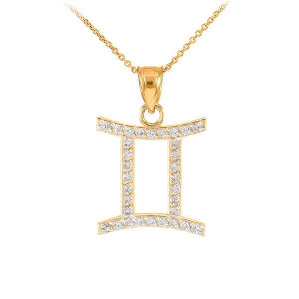 14K Gold Gemini Zodiac Sign Diamond Pendant Necklace