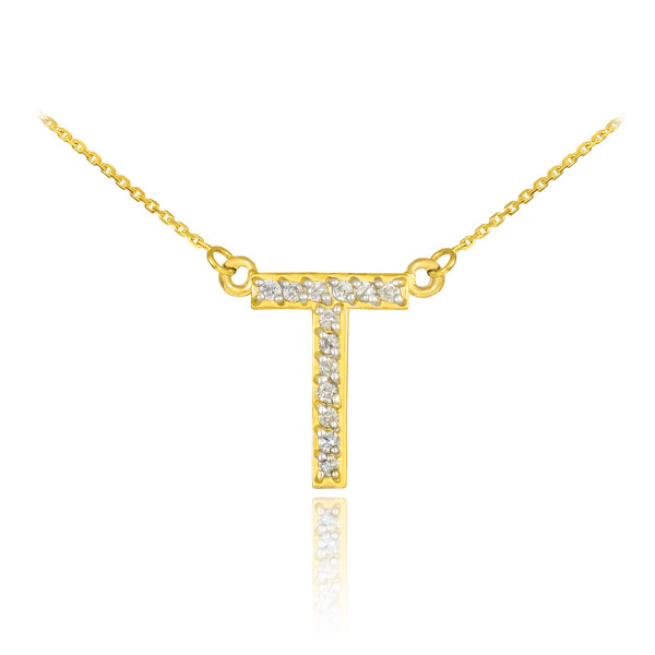 14k Gold Letter "T" Diamond Initial Necklace