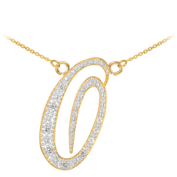 14k Gold Letter Script "O" Diamond Initial Necklace