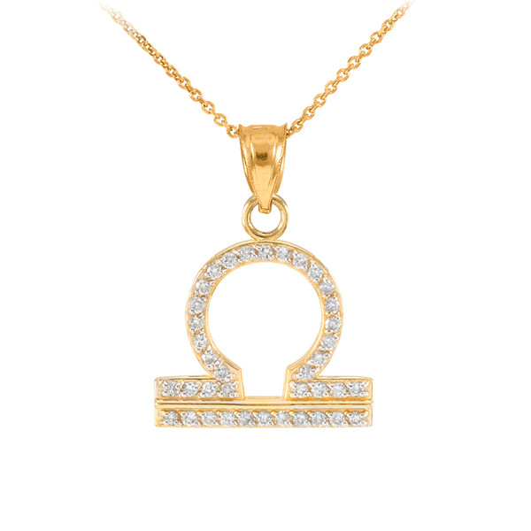 14K Gold Libra Zodiac Sign Diamond Pendant Necklace