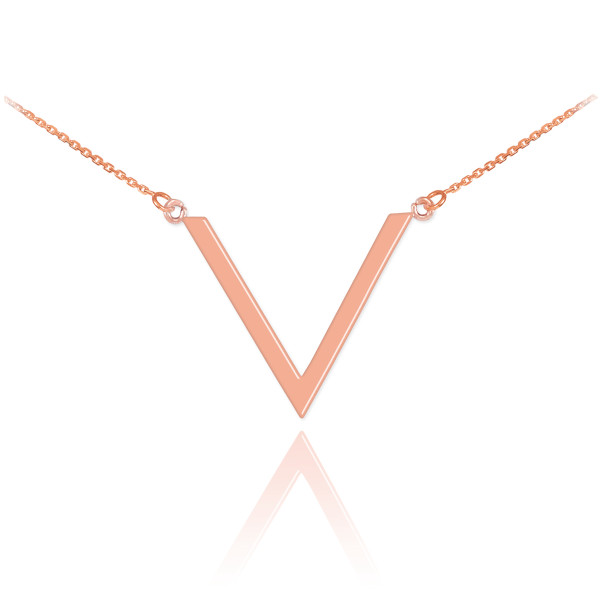 14K Polished Rose Gold V Necklace