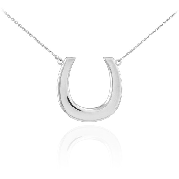 14K Polished White Gold Lucky Horseshoe Necklace