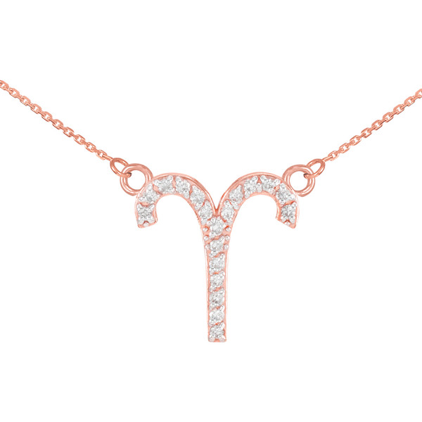 14K Rose Gold Aries Zodiac Sign Diamond Necklace