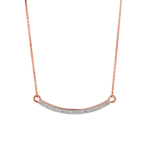 14k Rose Gold Curved Bar Necklace with Diamonds