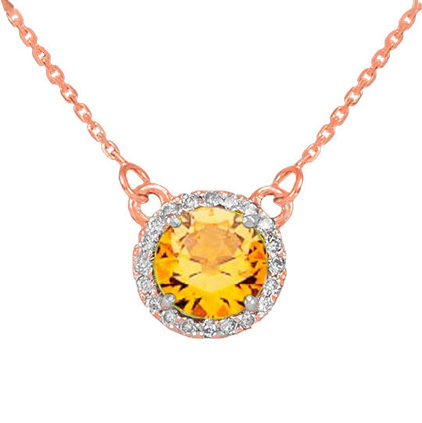 14k Rose Gold Diamond Citrine Necklace