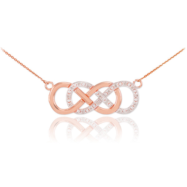 14k Rose Gold Diamond Double Infinity Necklace