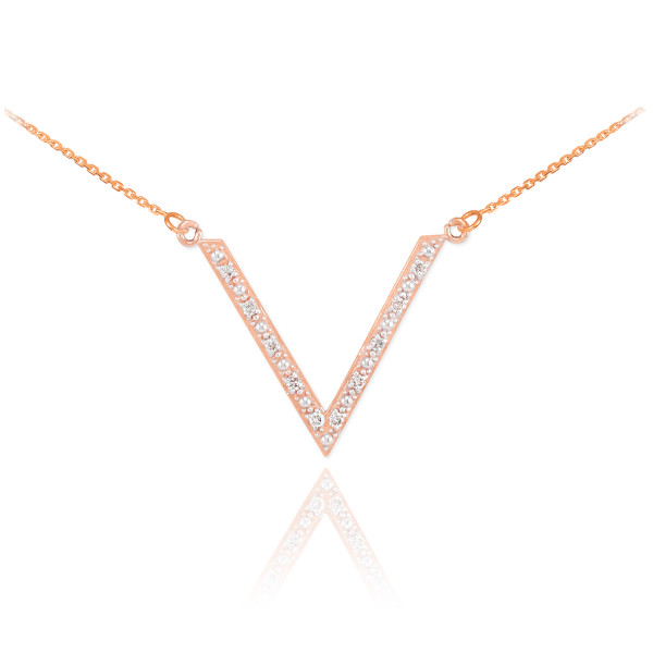 Rose gold diamond pave V necklace.