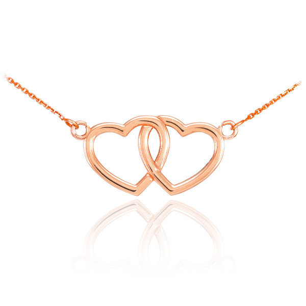 14K Rose Gold Double Heart Necklace