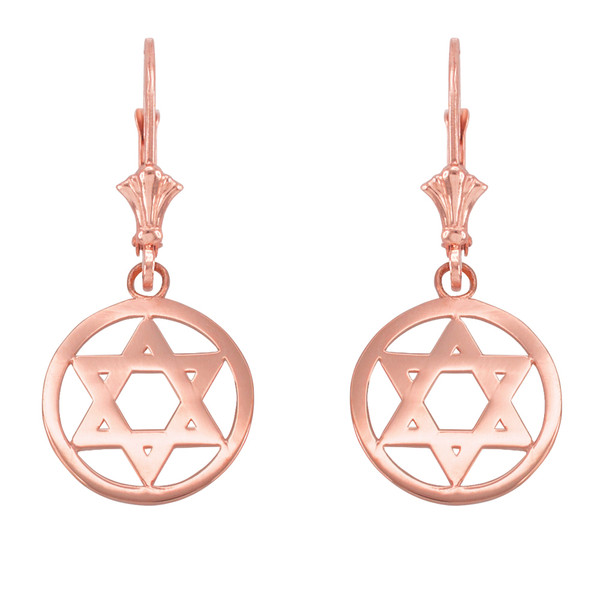 14k Rose Gold Encircled Star of David Earrings