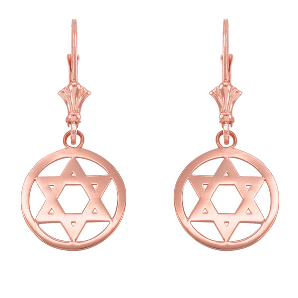 14k Rose Gold Encircled Star of David Earrings