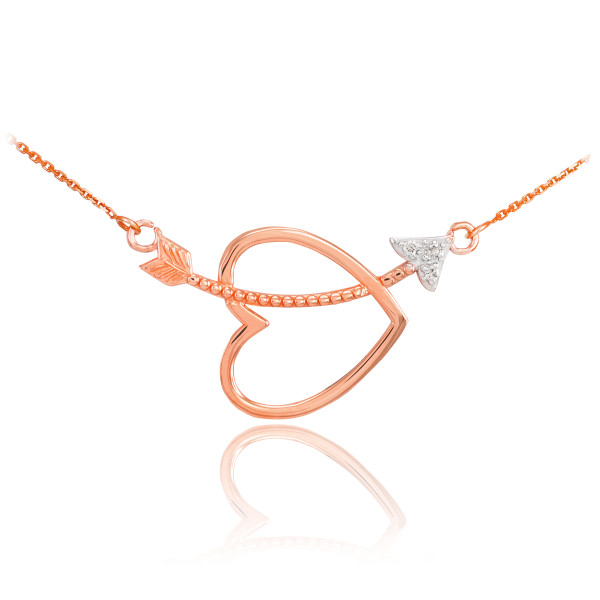 14K Rose Gold Heart & Arrow Diamond Necklace