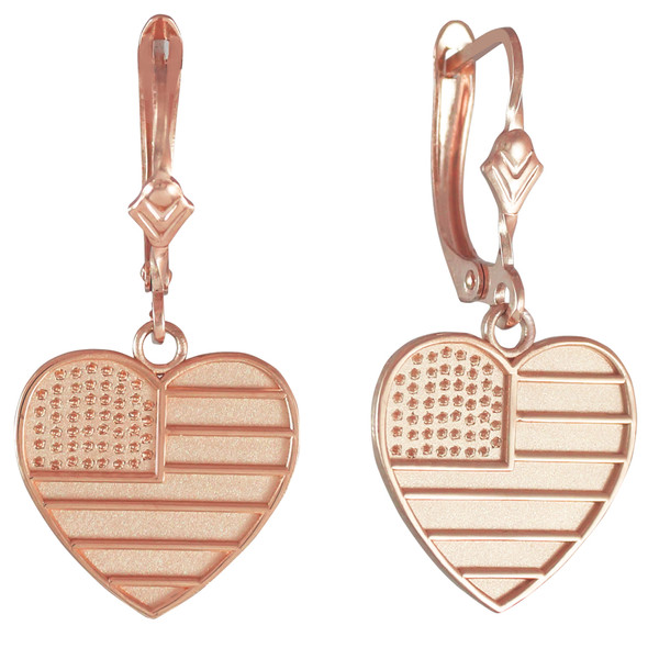 14K Rose Gold Heart Shape USA Flag Earrings