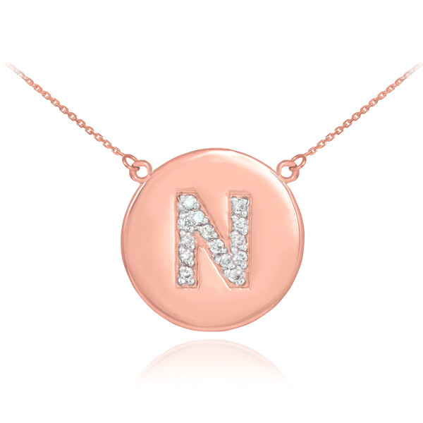 Rose Gold Letter "N" Initial Diamond Disc Necklace