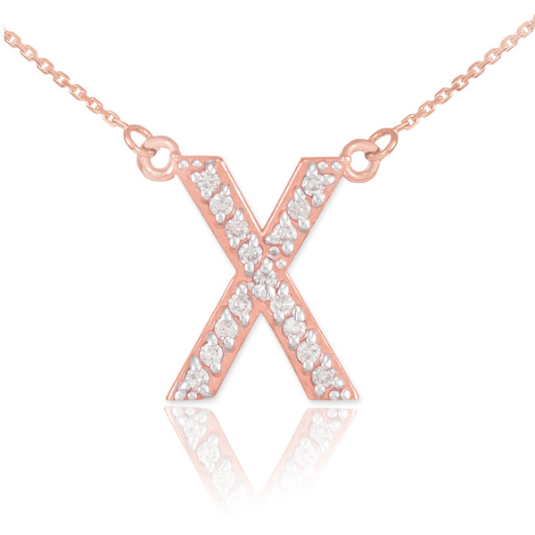 14k Rose Gold Letter "X" Diamond Initial Necklace