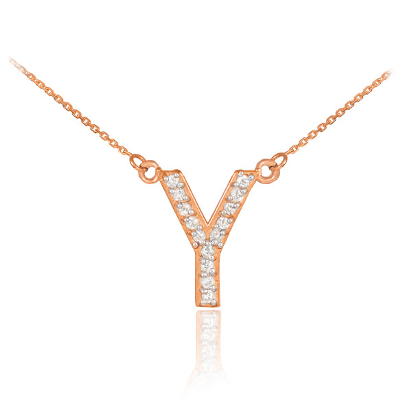14k Rose Gold Letter "Y" Diamond Initial Necklace