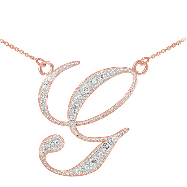 14k Rose Gold Letter Script "G" Diamond Initial Necklace