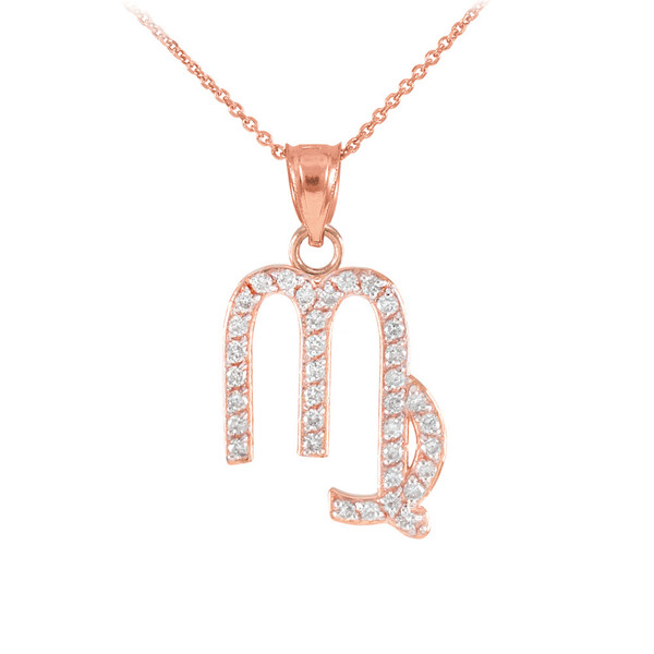 14K Rose Gold Virgo Zodiac Sign Diamond Pendant Necklace