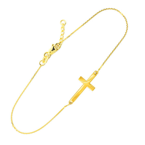 14K Solid Gold Sideways Cross Cute Bracelet