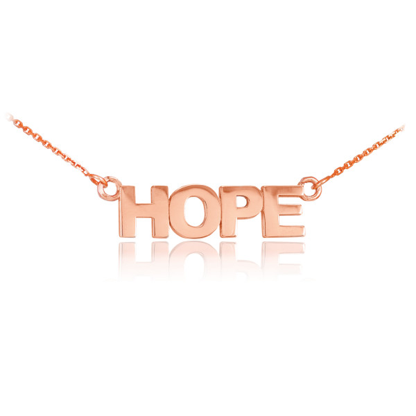 14k Solid Rose Gold "HOPE" Script Necklace