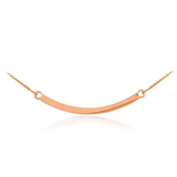 14K Solid Rose Gold Curved Bar Necklace