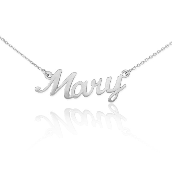 14k Solid White Gold Name Script Necklace "Mary"
