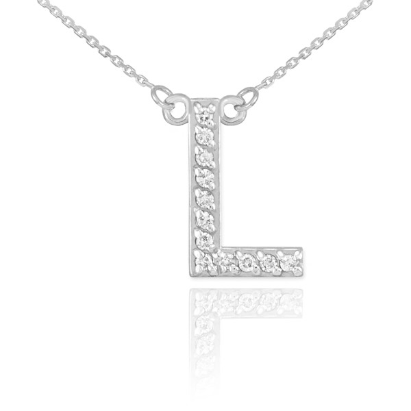 14k White Gold Letter "L" Diamond Initial Necklace