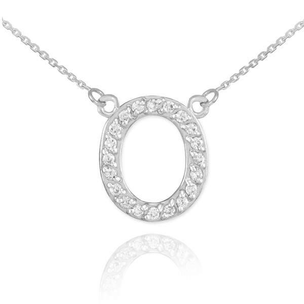 14k White Gold Letter "O" Diamond Initial Necklace