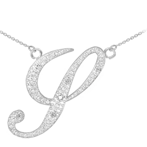 14k White Gold Letter Script "Y" Diamond Initial Necklace