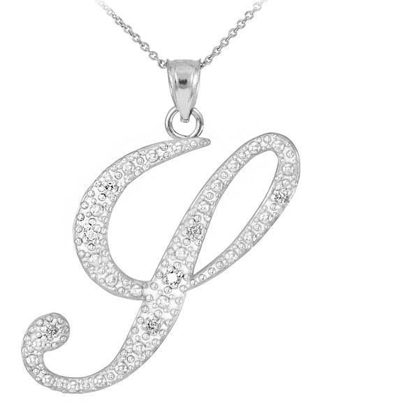 14k White Gold Letter Script "Y" Diamond Initial Pendant Necklace