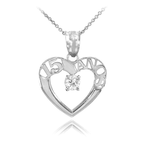 925 Sterling Silver 15 Anos Heart CZ Pendant Necklace