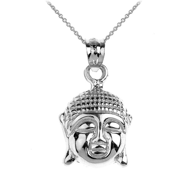 Polished Sterling Silver Buddha Head Charm Pendant Necklace