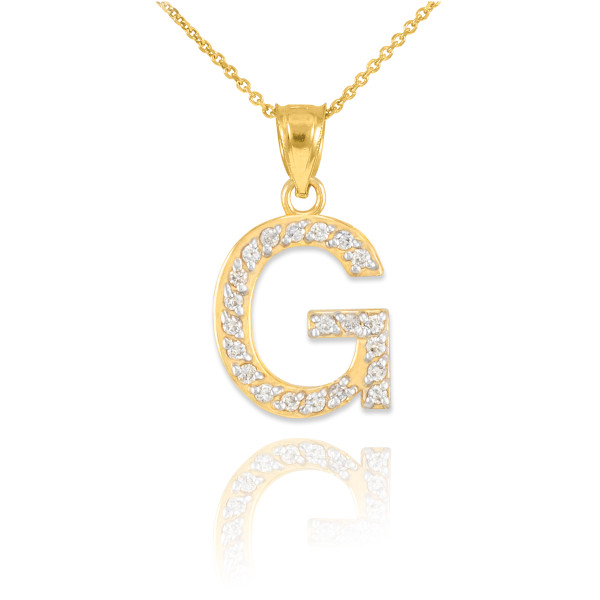 Gold Letter "G" Diamond Initial Pendant Necklace