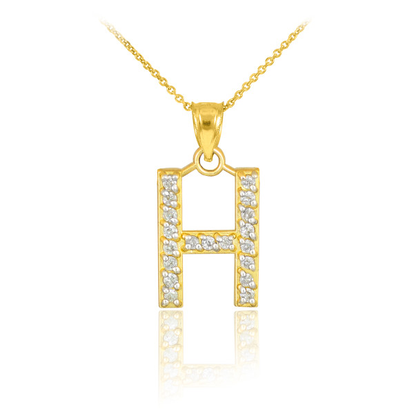 Gold Letter "H" Diamond Initial Pendant Necklace