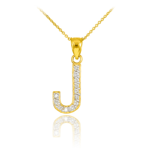 Gold Letter "J" Diamond Initial Pendant Necklace