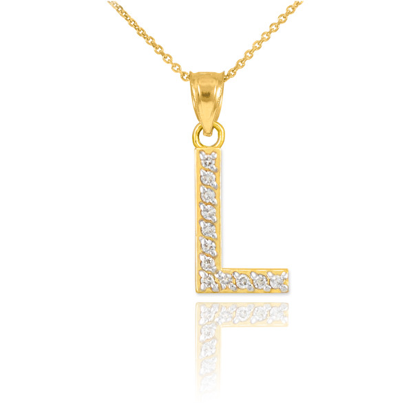 Gold Letter "L" Diamond Initial Pendant Necklace