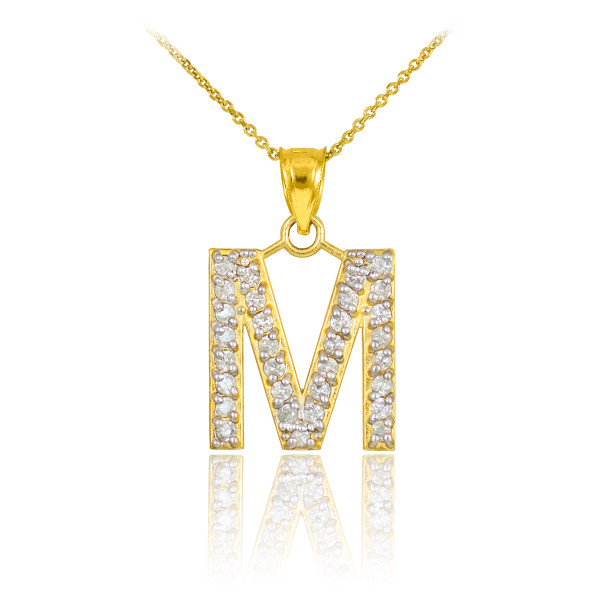 Gold Letter "M" Initial Diamond Monogram Pendant Necklace